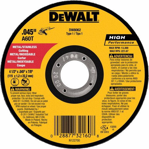 4-1/2" X .045" X 7/8" Metal Cutting