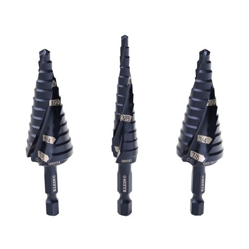 Klein QRST2S Step Drill Bit Set, Quick-Release, Straight, Double Fluted ...
