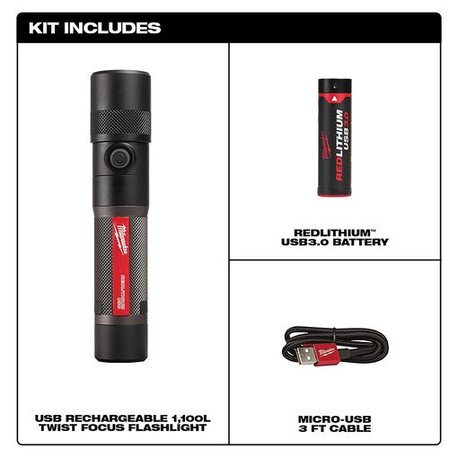 USB Rechargeable 1100L Twist Focus