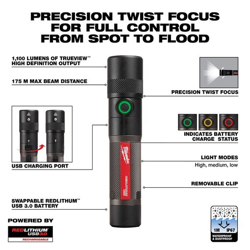 USB Rechargeable 1100L Twist Focus