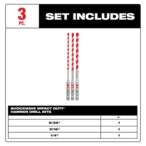 3pc. SHOCKWAVE Carbide Hammer Drill