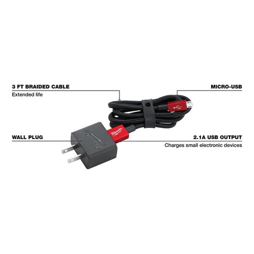 ~3' Micro-USB Cable And 2.1A Wall