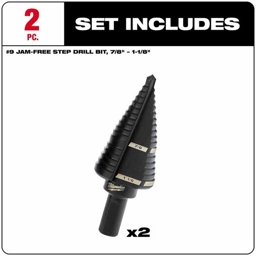 2 Piece #9 Step Drill Bit Set, 7/8"